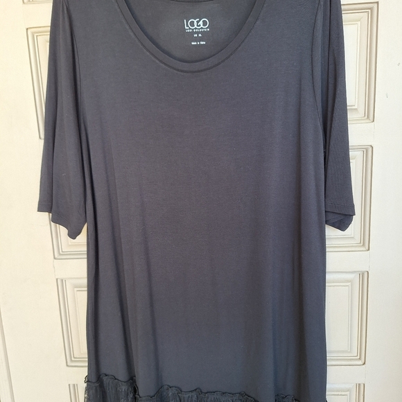 LOGO by Lori Goldstein Dress Knee Length Lace Hem Black SzXL Knit Flawless - Picture 8 of 10